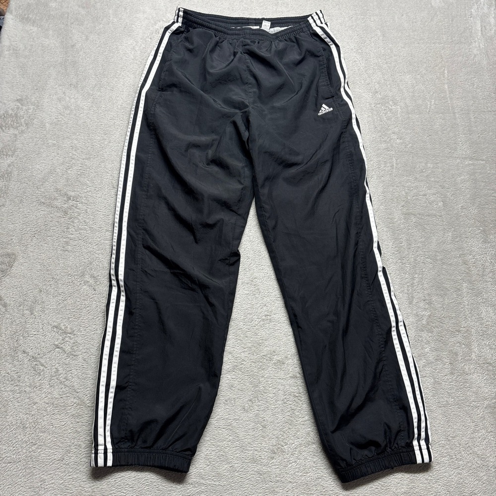 VTG‎ Y2K Adidas Track Pants Mens M Black Ankle Zip Lined Windbreaker